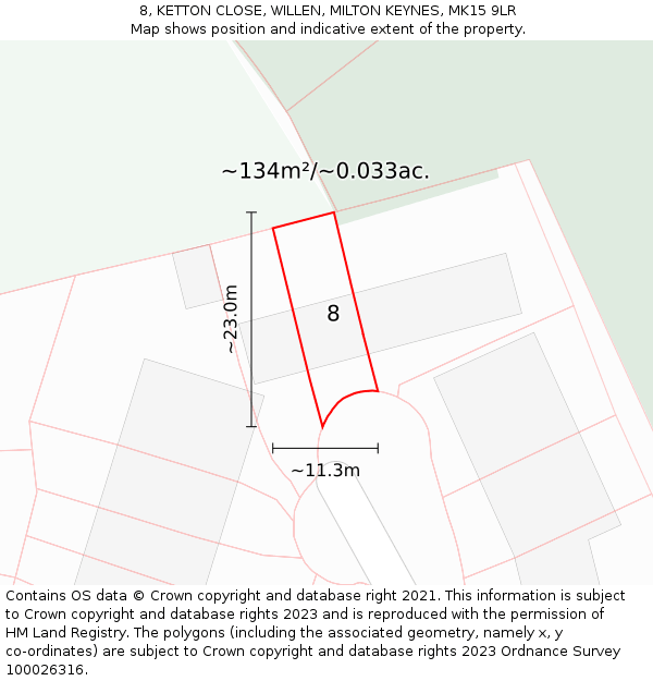 8, KETTON CLOSE, WILLEN, MILTON KEYNES, MK15 9LR: Plot and title map