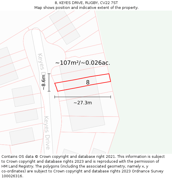 8, KEYES DRIVE, RUGBY, CV22 7ST: Plot and title map