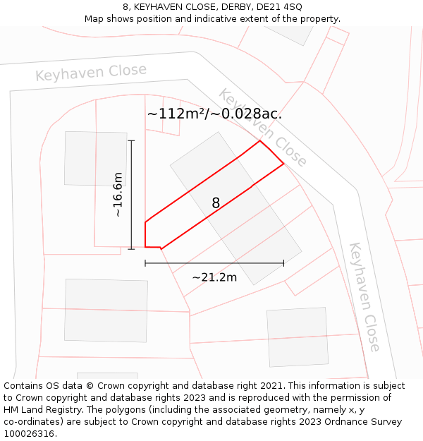 8, KEYHAVEN CLOSE, DERBY, DE21 4SQ: Plot and title map