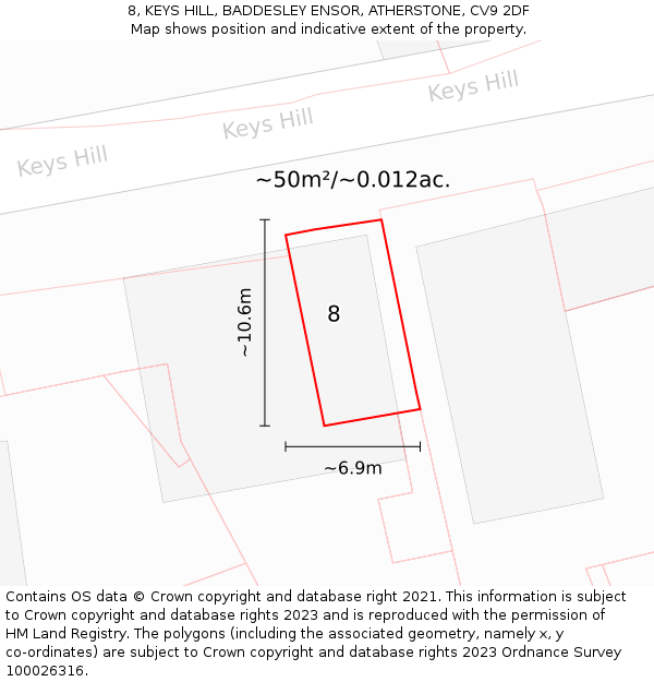 8, KEYS HILL, BADDESLEY ENSOR, ATHERSTONE, CV9 2DF: Plot and title map