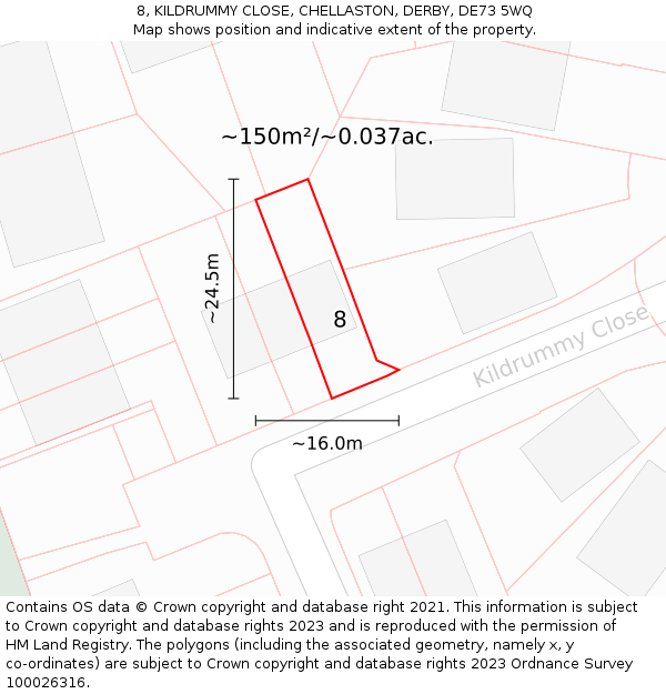 8, KILDRUMMY CLOSE, CHELLASTON, DERBY, DE73 5WQ: Plot and title map
