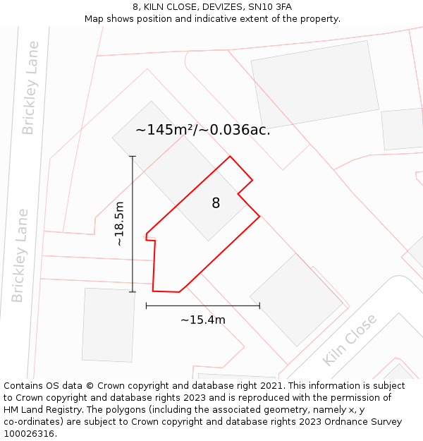 8, KILN CLOSE, DEVIZES, SN10 3FA: Plot and title map