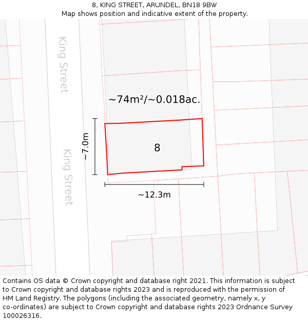 8, KING STREET, ARUNDEL, BN18 9BW: Plot and title map