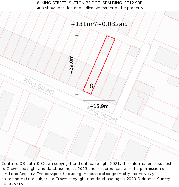 8, KING STREET, SUTTON BRIDGE, SPALDING, PE12 9RB: Plot and title map