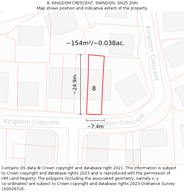 8, KINGDOM CRESCENT, SWINDON, SN25 2NN: Plot and title map