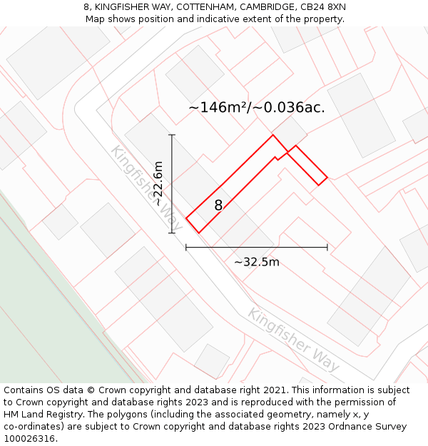8, KINGFISHER WAY, COTTENHAM, CAMBRIDGE, CB24 8XN: Plot and title map