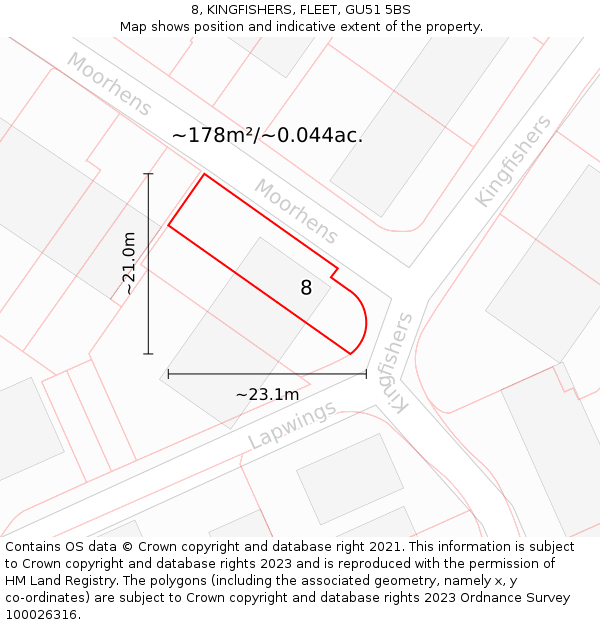 8, KINGFISHERS, FLEET, GU51 5BS: Plot and title map