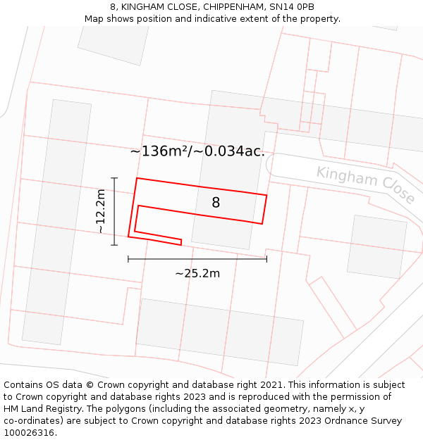 8, KINGHAM CLOSE, CHIPPENHAM, SN14 0PB: Plot and title map