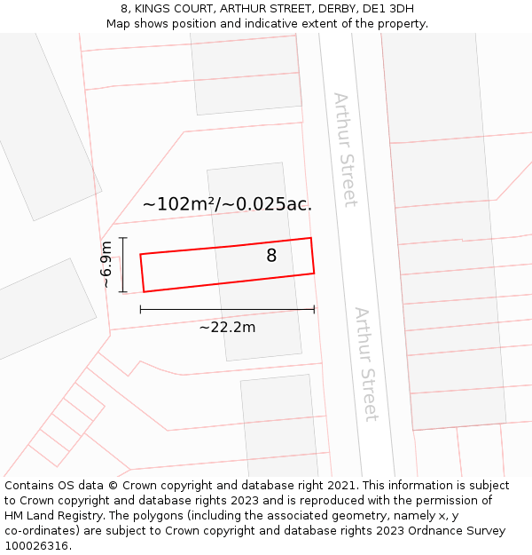 8, KINGS COURT, ARTHUR STREET, DERBY, DE1 3DH: Plot and title map
