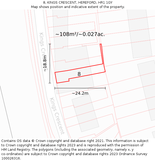 8, KINGS CRESCENT, HEREFORD, HR1 1GY: Plot and title map