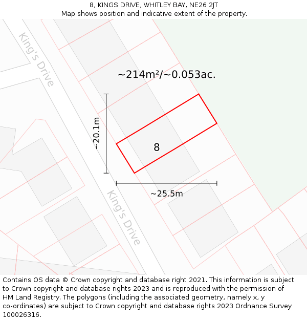 8, KINGS DRIVE, WHITLEY BAY, NE26 2JT: Plot and title map