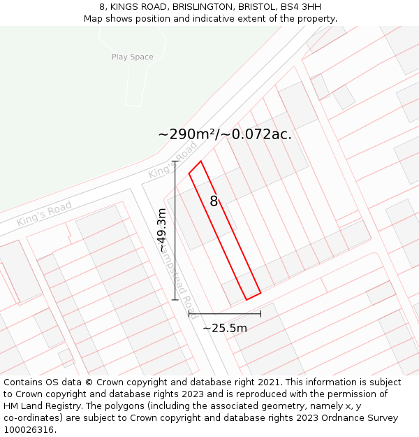 8, KINGS ROAD, BRISLINGTON, BRISTOL, BS4 3HH: Plot and title map