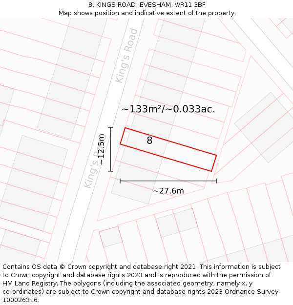 8, KINGS ROAD, EVESHAM, WR11 3BF: Plot and title map