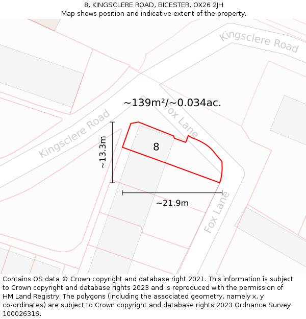 8, KINGSCLERE ROAD, BICESTER, OX26 2JH: Plot and title map