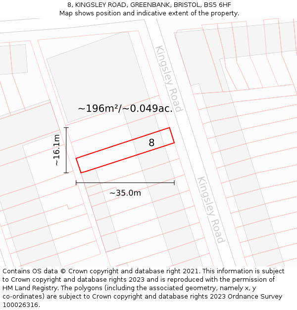 8, KINGSLEY ROAD, GREENBANK, BRISTOL, BS5 6HF: Plot and title map