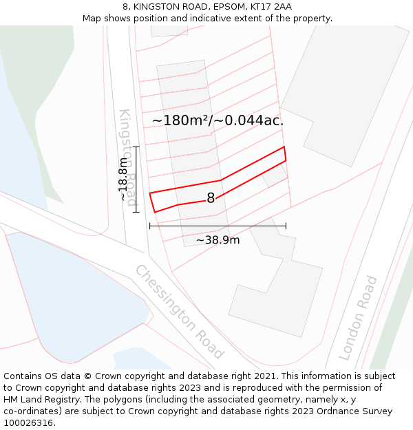 8, KINGSTON ROAD, EPSOM, KT17 2AA: Plot and title map