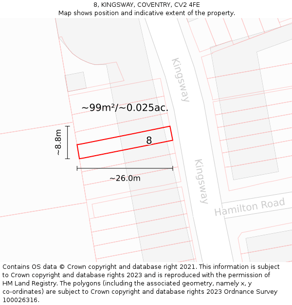 8, KINGSWAY, COVENTRY, CV2 4FE: Plot and title map