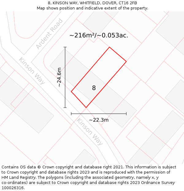 8, KINSON WAY, WHITFIELD, DOVER, CT16 2FB: Plot and title map