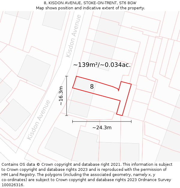 8, KISDON AVENUE, STOKE-ON-TRENT, ST6 8GW: Plot and title map