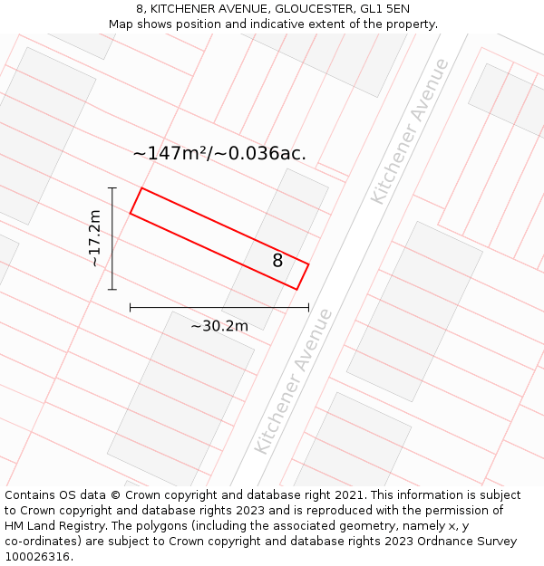 8, KITCHENER AVENUE, GLOUCESTER, GL1 5EN: Plot and title map