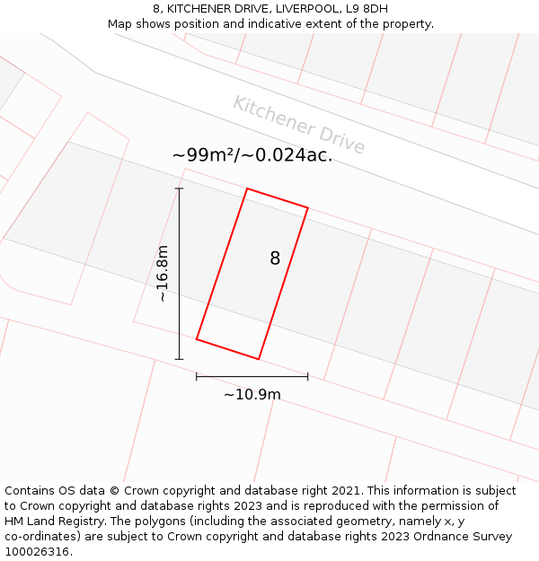 8, KITCHENER DRIVE, LIVERPOOL, L9 8DH: Plot and title map