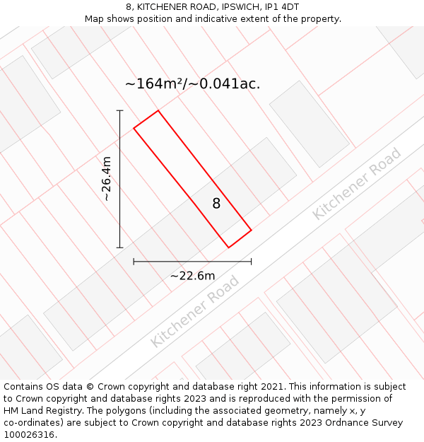 8, KITCHENER ROAD, IPSWICH, IP1 4DT: Plot and title map