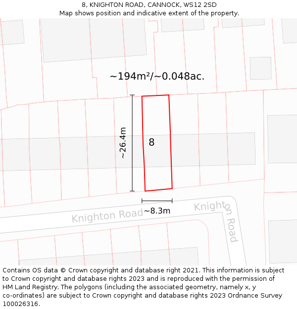 8, KNIGHTON ROAD, CANNOCK, WS12 2SD: Plot and title map