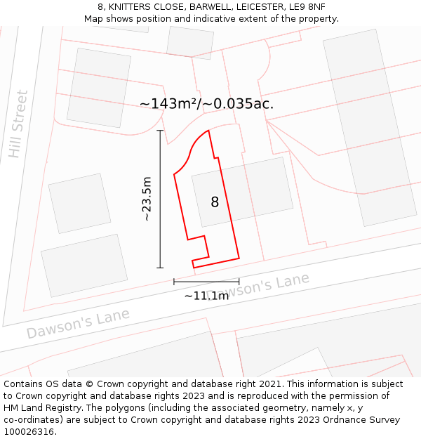8, KNITTERS CLOSE, BARWELL, LEICESTER, LE9 8NF: Plot and title map