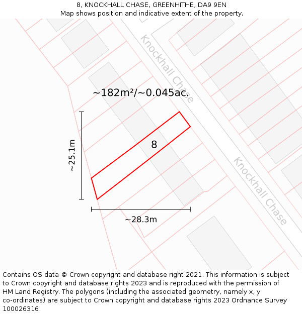 8, KNOCKHALL CHASE, GREENHITHE, DA9 9EN: Plot and title map