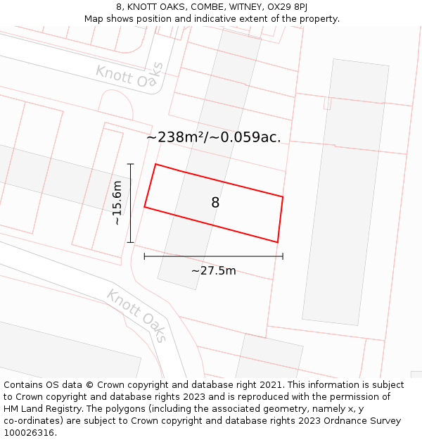 8, KNOTT OAKS, COMBE, WITNEY, OX29 8PJ: Plot and title map