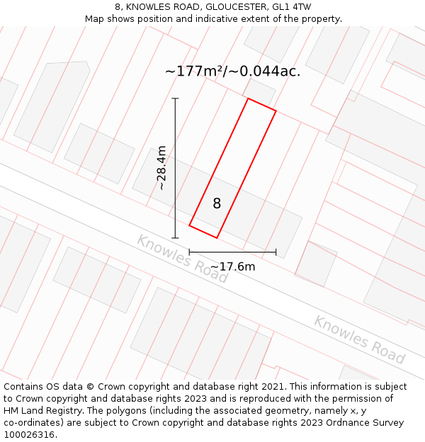 8, KNOWLES ROAD, GLOUCESTER, GL1 4TW: Plot and title map