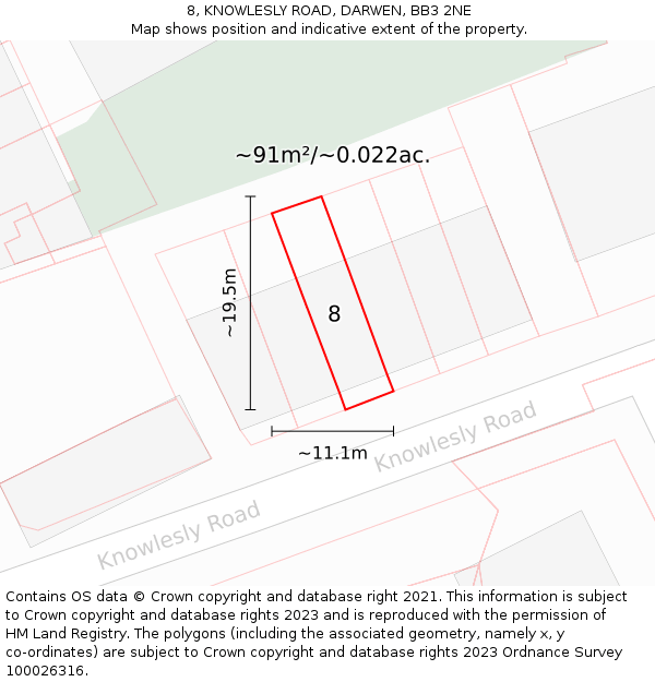 8, KNOWLESLY ROAD, DARWEN, BB3 2NE: Plot and title map