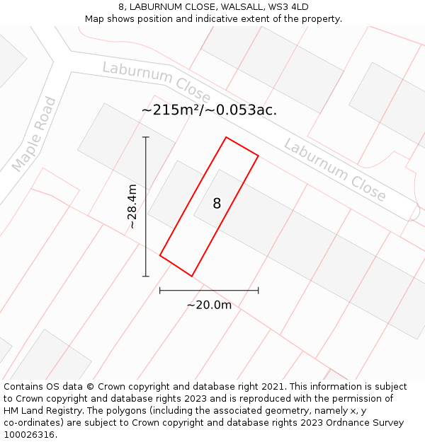 8, LABURNUM CLOSE, WALSALL, WS3 4LD: Plot and title map