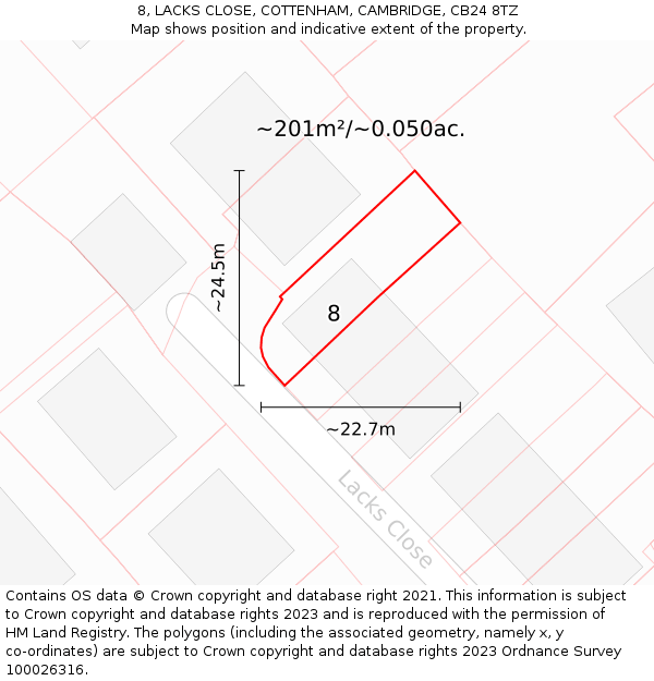 8, LACKS CLOSE, COTTENHAM, CAMBRIDGE, CB24 8TZ: Plot and title map