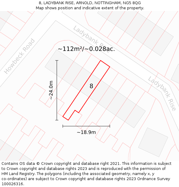 8, LADYBANK RISE, ARNOLD, NOTTINGHAM, NG5 8QG: Plot and title map