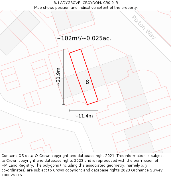 8, LADYGROVE, CROYDON, CR0 9LR: Plot and title map