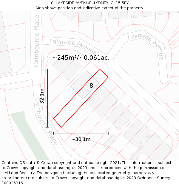 8, LAKESIDE AVENUE, LYDNEY, GL15 5PY: Plot and title map