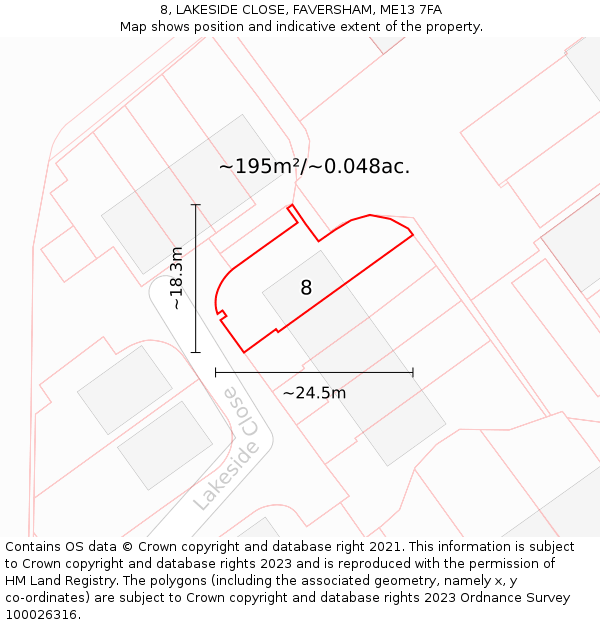 8, LAKESIDE CLOSE, FAVERSHAM, ME13 7FA: Plot and title map
