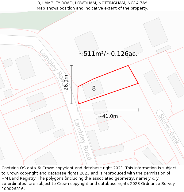 8, LAMBLEY ROAD, LOWDHAM, NOTTINGHAM, NG14 7AY: Plot and title map