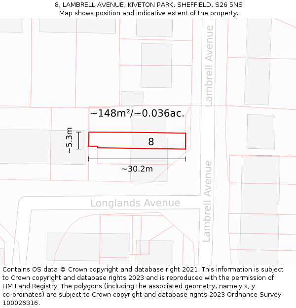 8, LAMBRELL AVENUE, KIVETON PARK, SHEFFIELD, S26 5NS: Plot and title map