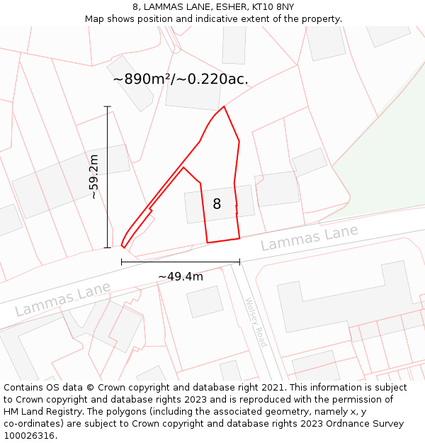 8, LAMMAS LANE, ESHER, KT10 8NY: Plot and title map