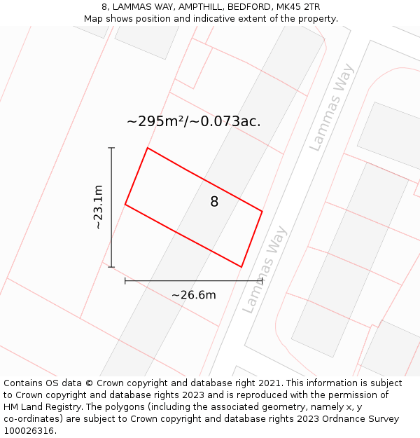 8, LAMMAS WAY, AMPTHILL, BEDFORD, MK45 2TR: Plot and title map