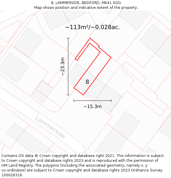 8, LAMMERSIDE, BEDFORD, MK41 0GG: Plot and title map