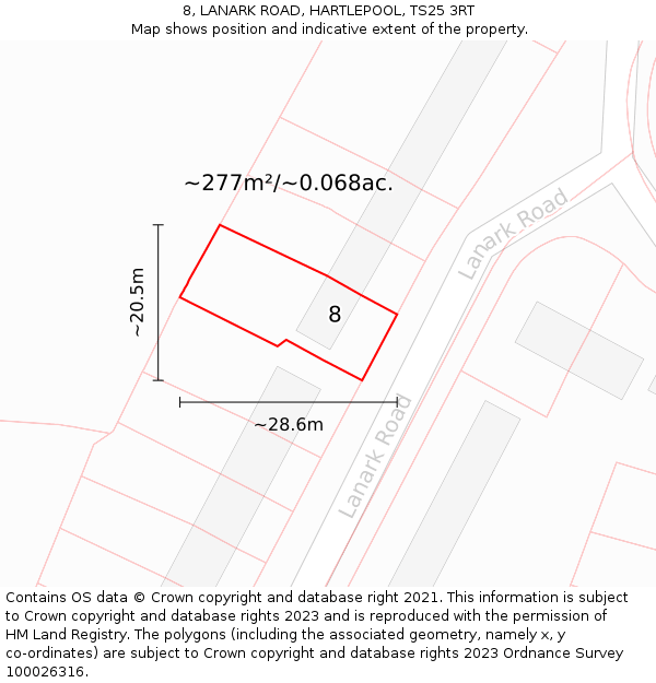 8, LANARK ROAD, HARTLEPOOL, TS25 3RT: Plot and title map