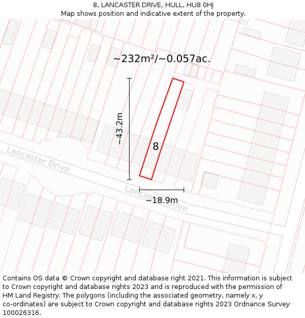 8, LANCASTER DRIVE, HULL, HU8 0HJ: Plot and title map