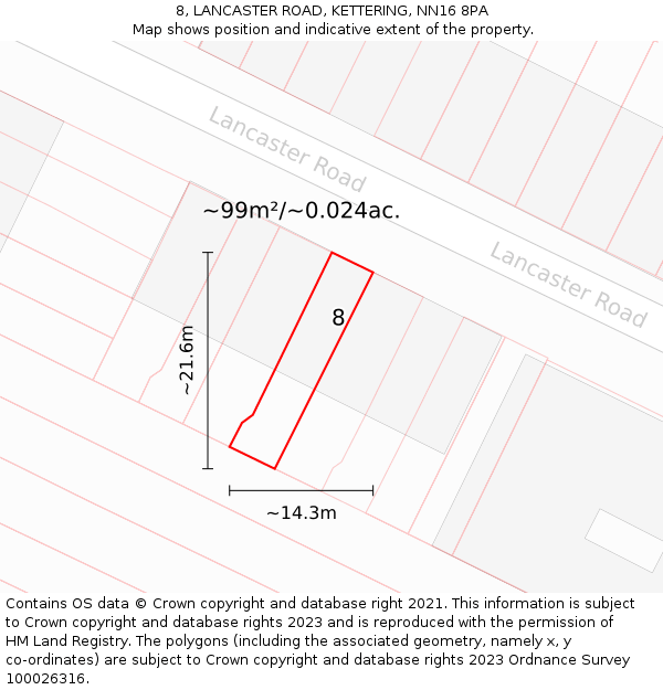 8, LANCASTER ROAD, KETTERING, NN16 8PA: Plot and title map
