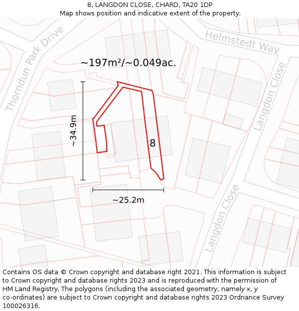 8, LANGDON CLOSE, CHARD, TA20 1DP: Plot and title map