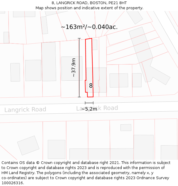 8, LANGRICK ROAD, BOSTON, PE21 8HT: Plot and title map