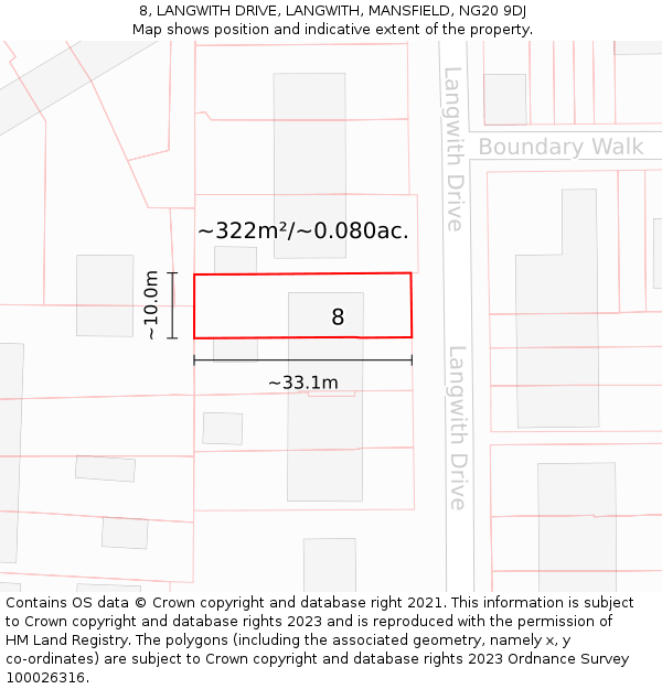 8, LANGWITH DRIVE, LANGWITH, MANSFIELD, NG20 9DJ: Plot and title map
