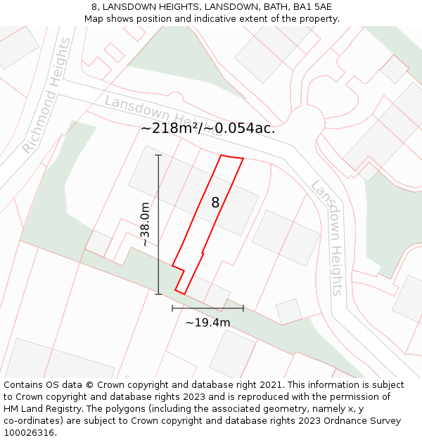 8, LANSDOWN HEIGHTS, LANSDOWN, BATH, BA1 5AE: Plot and title map